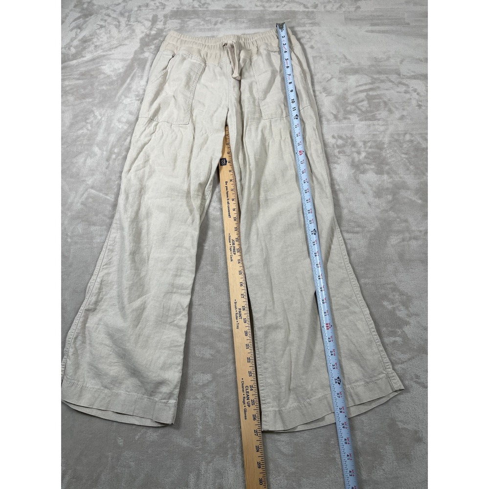 Risen Women's Pants Pull On Drawstring Linen Blend Neutral Wide Leg M Beige - Picture 6 of 8